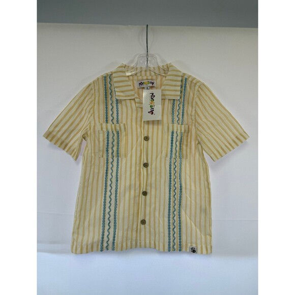Other - Mixed Up Clothing Boys Bordado Short Sleeve Button Down Shirt Yellow/white Sz 8